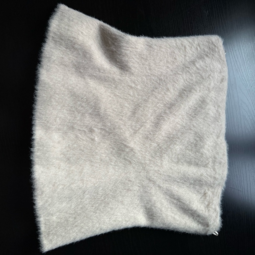 Zara Strapless Tube Top M Beige Fuzzy Teddy Faux Fur Y2K Going Out Top - Picture 2 of 5